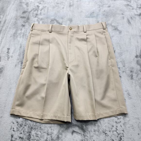 Grand Slam Shorts Mens 38 Tan Khaki Pleated Bermuda Chino Golf Gripper Waistband - Picture 1 of 13